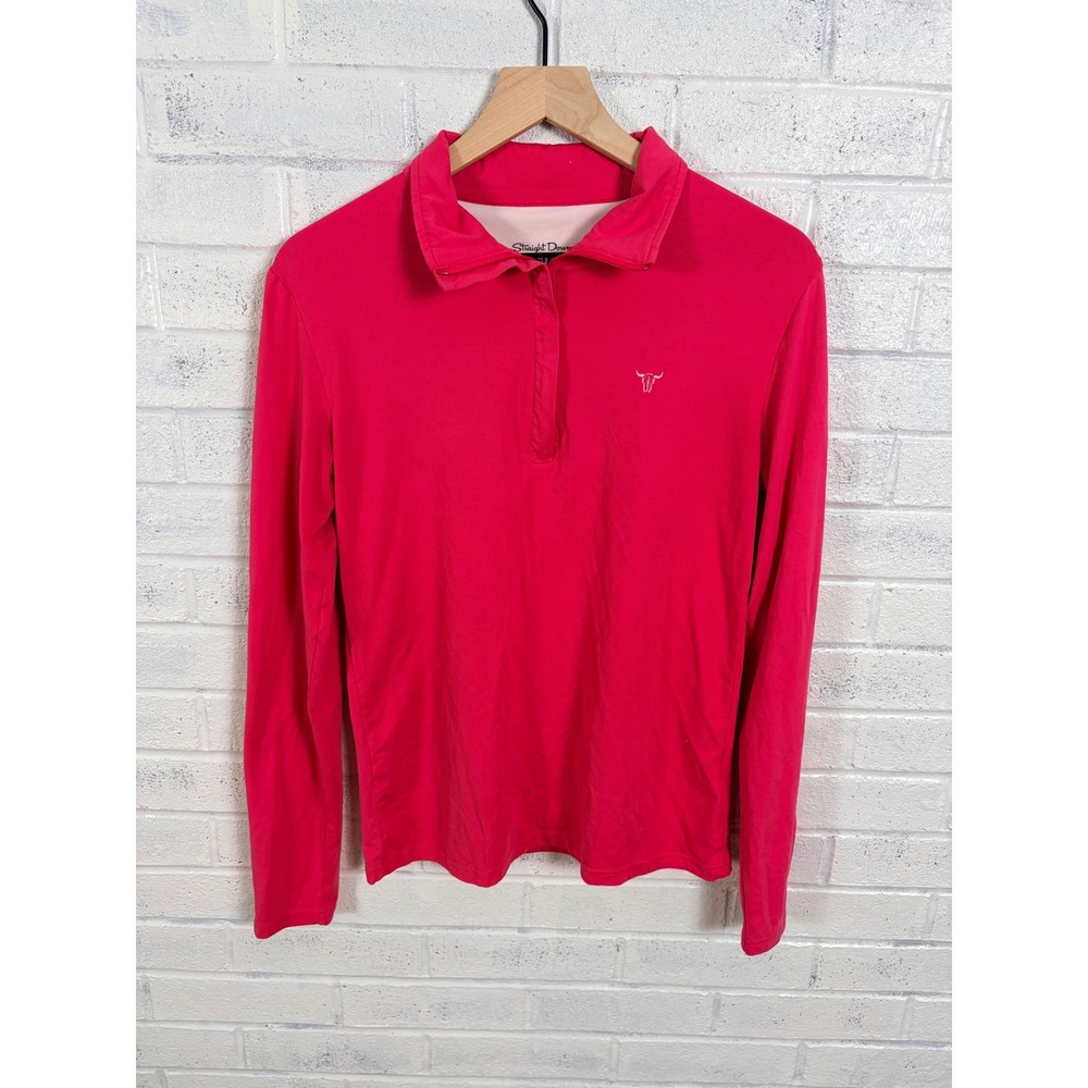 Straight Down Golf Pullover Womens M Pink Quarter Zip Steer Skull Long Sleeve